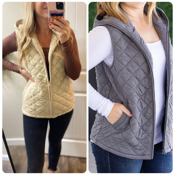 MM Grey Quilted Hooded Vest
