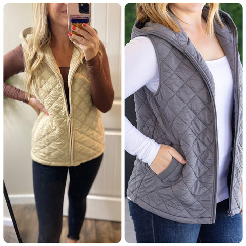 MM Grey Quilted Hooded Vest