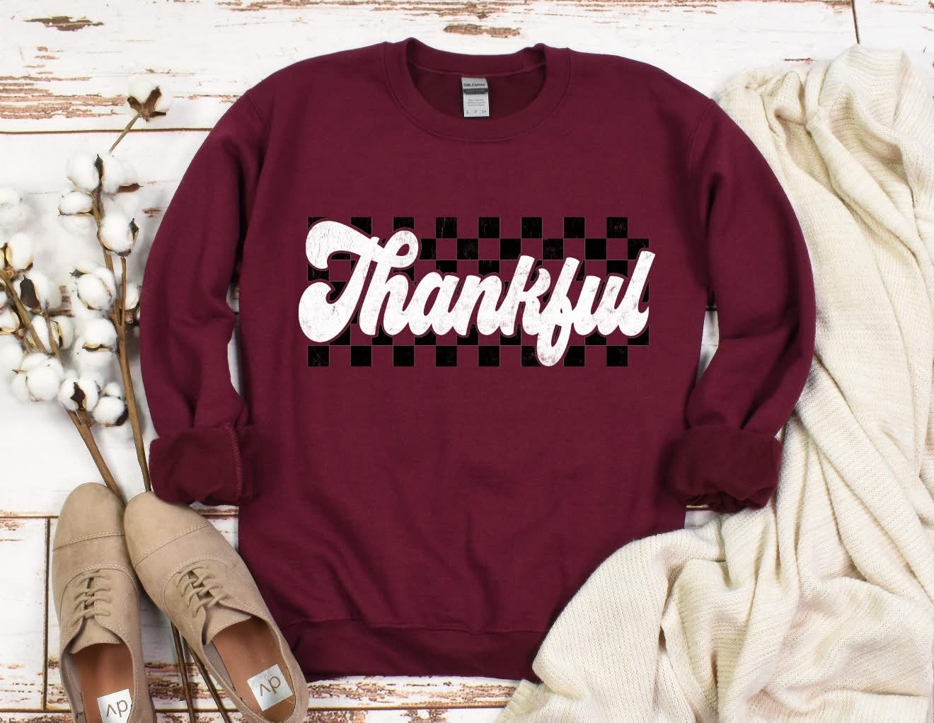 Checkered Thankful Sweatshirts
