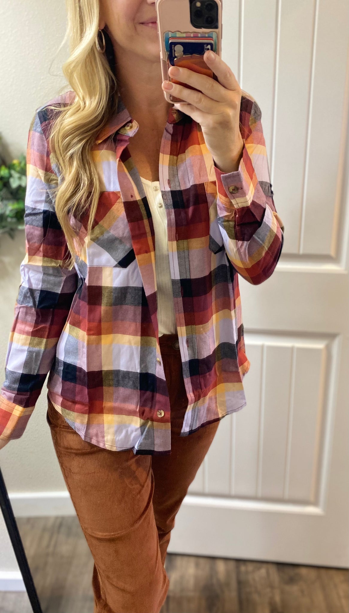 Sale! Fall Rust/Purple Plaid Button Up