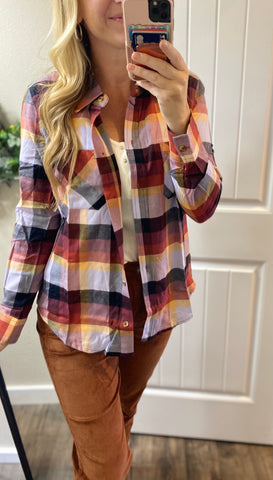 Sale! Fall Rust/Purple Plaid Button Up