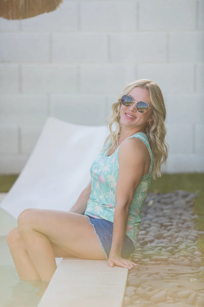 MM Summer V-Neck Sleeveless Tops (Aqua Palm, Flamingo, Petal Gardens, Tropical Leaf)