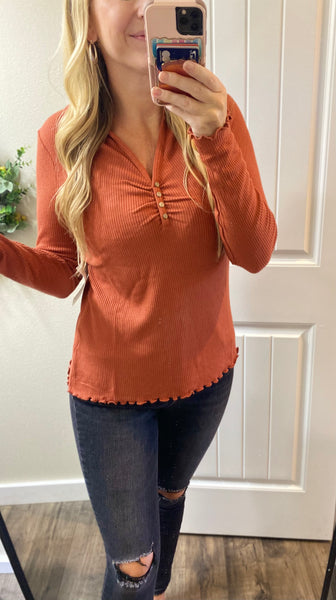 Fall Ginger Ribbed Long Sleeve Top