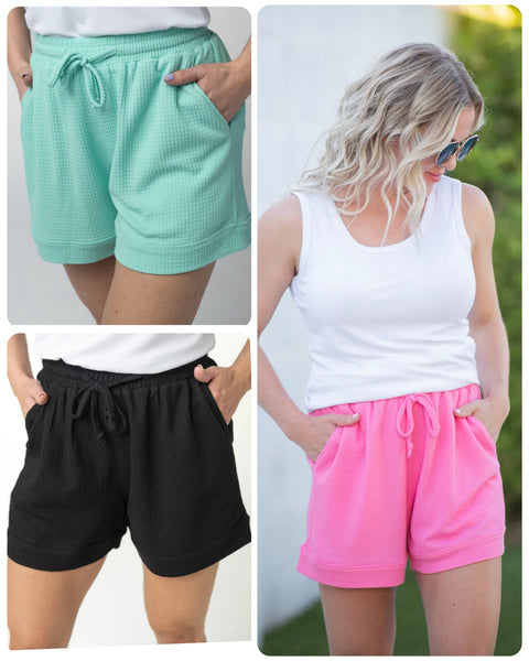 MM Waffle Shorts (Black, Pink, Turquoise)
