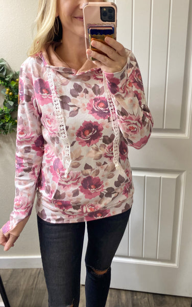 MM Floral Hoodie with Crochet Lace String