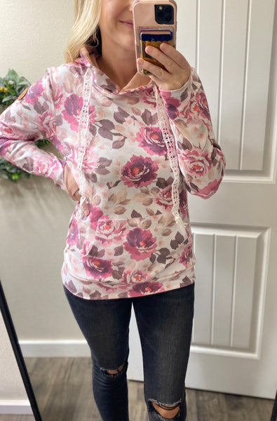 MM Floral Hoodie with Crochet Lace String