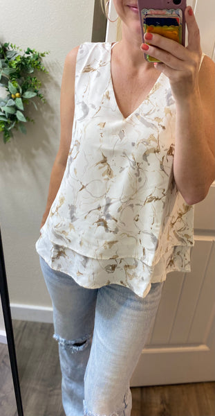 Sleeveless Marble Abstract Blouse