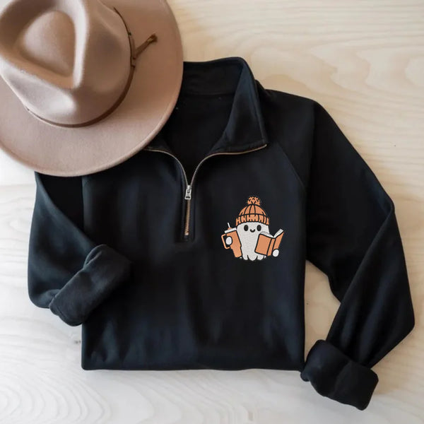 Embroidered Ghost 1/4 ZIp Pullover