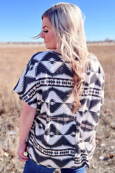 Oversized Aztec Ribbed Short Sleeve Top
