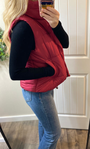 Sale! Cabernet High Neck Short Puff Vest