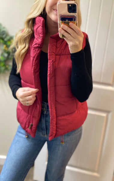 Sale! Cabernet High Neck Short Puff Vest