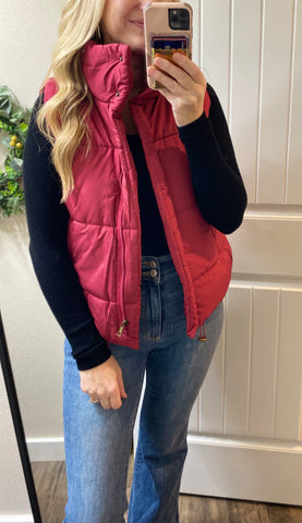 Sale! Cabernet High Neck Short Puff Vest