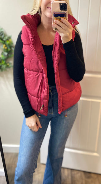 Sale! Cabernet High Neck Short Puff Vest