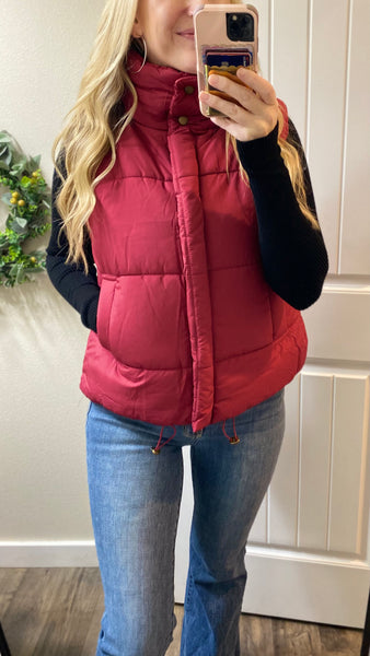 Sale! Cabernet High Neck Short Puff Vest