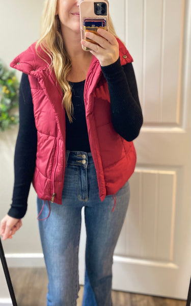 Sale! Cabernet High Neck Short Puff Vest