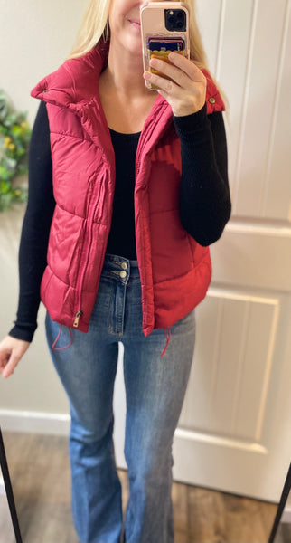 Sale! Cabernet High Neck Short Puff Vest