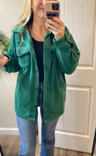 Hunter Green Fleece Shacket