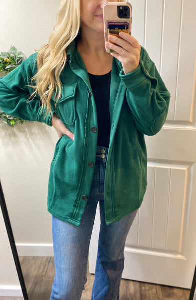 Hunter Green Fleece Shacket