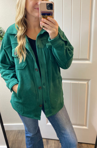 Hunter Green Fleece Shacket