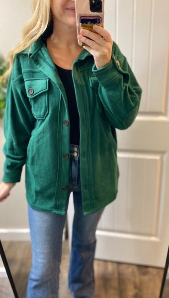 Hunter Green Fleece Shacket