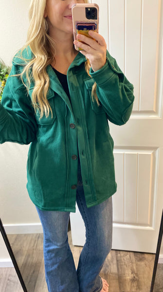 Hunter Green Fleece Shacket
