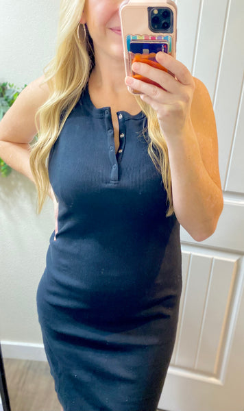 Sleeveless Snap Midi Dress