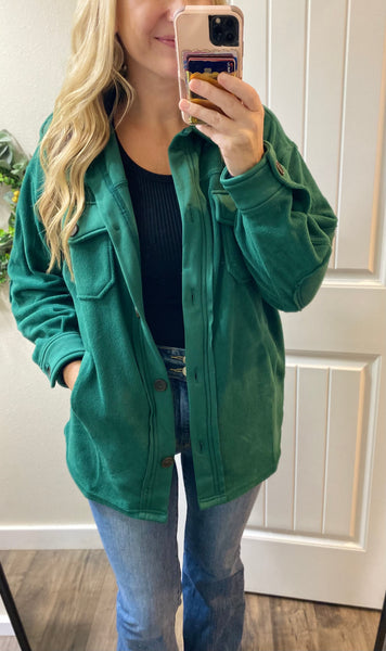 Hunter Green Fleece Shacket