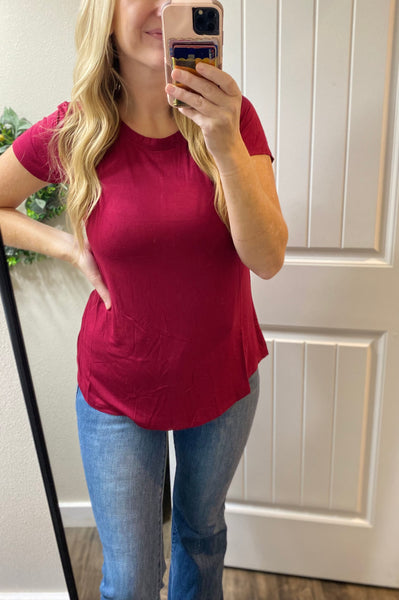 Flowy Round Hem Rayon Short Sleeve Tops