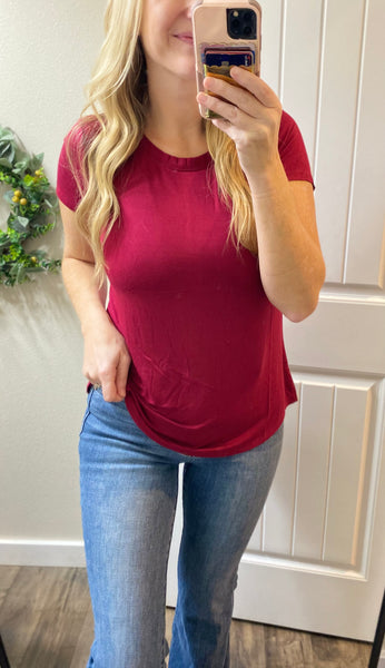 Flowy Round Hem Rayon Short Sleeve Tops