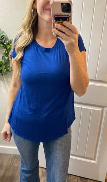 Flowy Round Hem Rayon Short Sleeve Tops