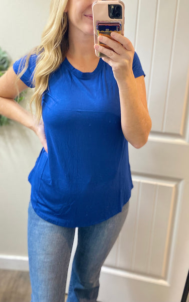 Flowy Round Hem Rayon Short Sleeve Tops