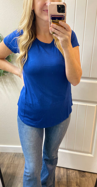 Flowy Round Hem Rayon Short Sleeve Tops