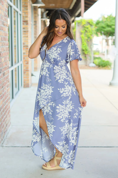 Hi-Low Periwinkle Floral Dress