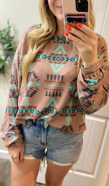 Mocha Ribbed Aztec Long Sleeve