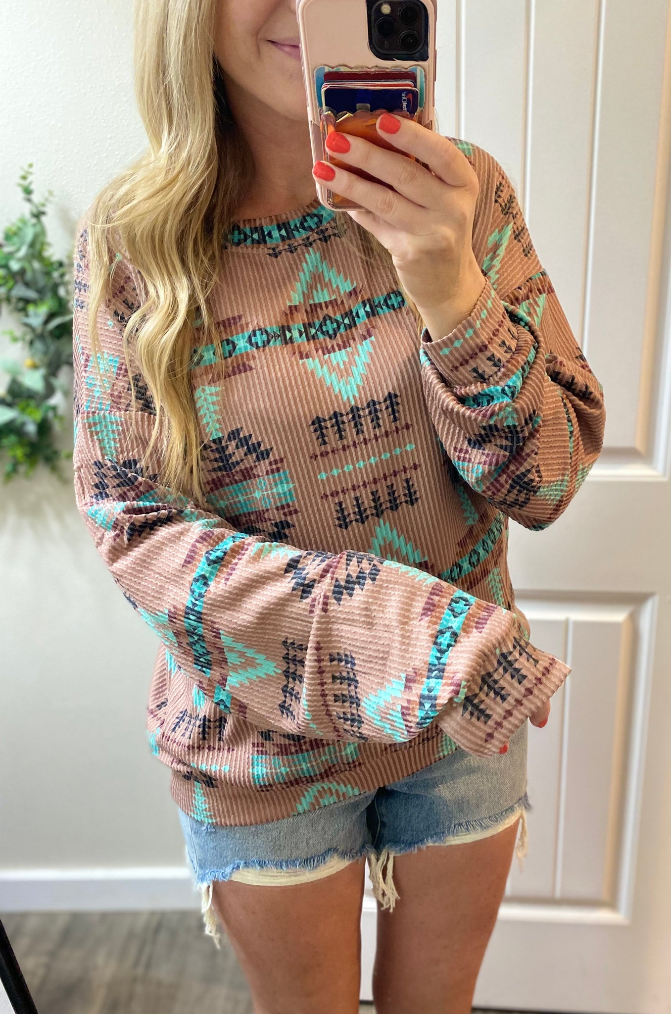 Mocha Ribbed Aztec Long Sleeve