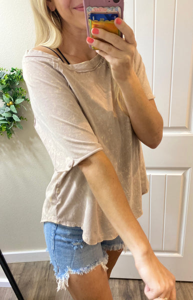 Back Patch Crinkle Soft Short Sleeve Tee