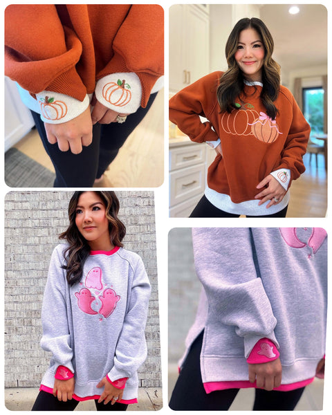 Preorder Pretty Little Ghost or Pumpkin Double Cuff Pullover