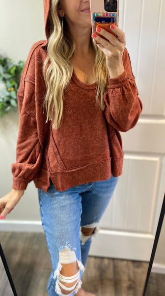 Brushed Hacci Exposed Seam Hooded Pullover
