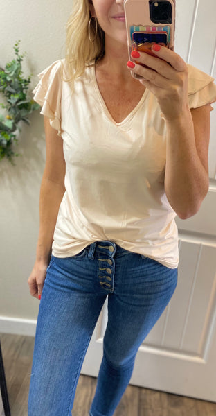 Aztec Ruffle Short Sleeve Top