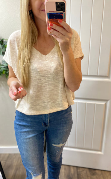 Beige Short Sleeve Crop Tee