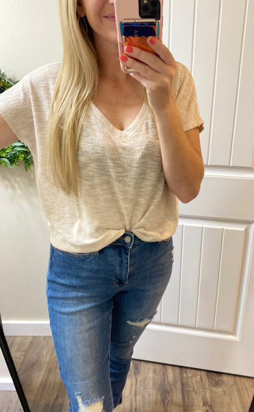 Beige Short Sleeve Crop Tee