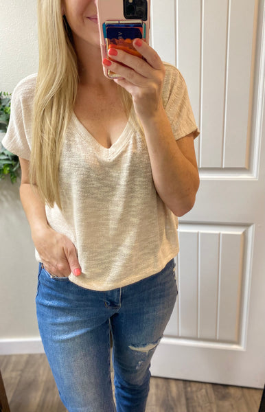 Beige Short Sleeve Crop Tee
