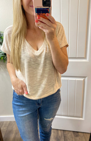 Beige Short Sleeve Crop Tee