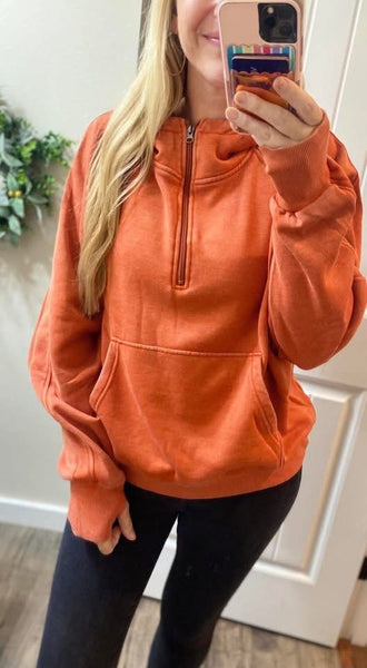 Cinnamon Ash Mineral Wash 1/4 Zip Hoodie