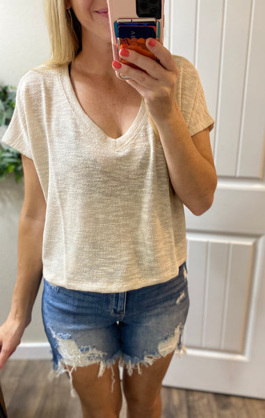 Beige Short Sleeve Crop Tee