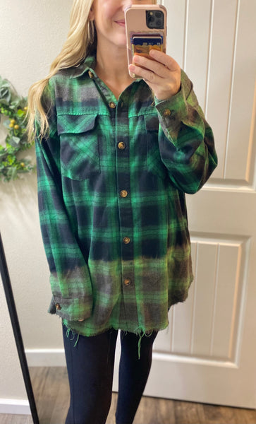 Distressed Bleached Green Flannel