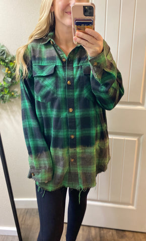 Distressed Bleached Green Flannel