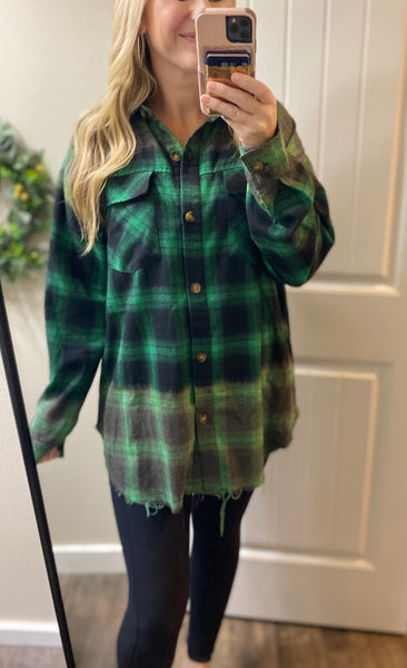 Distressed Bleached Green Flannel