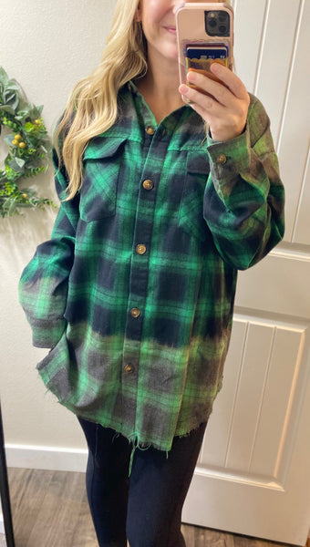 Distressed Bleached Green Flannel