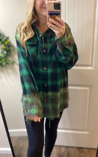 Distressed Bleached Green Flannel